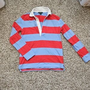 J Crew Striped Blue Red Rugby Polo 3/4 Sleeves